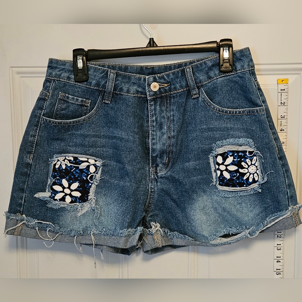 Unknown Denim Shorts with Floral Patchwork